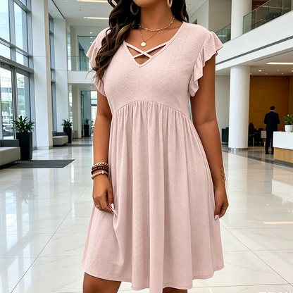 👗 50% OFF NOW! 🌸 Women's Criss-Cross V-Neck Flutter Sleeve Flowy Dress – Lightweight & romantic – Flattering fit, perfect for parties, beach or brunch – breezy & elegant 💃