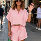 Women Striped Crop Top and Shorts Set
