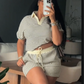 Women Striped Crop Top and Shorts Set