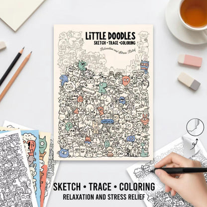 🎃Halloween Deal 50% OFF!🎨Little Doodles Creative Colouring Book – 32 Tear-Out Pages for Sketching, Tracing & Colouring