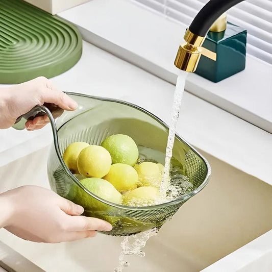 Aesthetic Multifunctional Rice Strainer Basket with Handle - Sturdy BPA-Free Transparent Plastic Kitchen Utensil, Colander for Draining Vegetables, Fruits