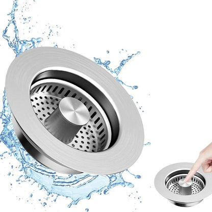 🥳2026 HOT SALE🥳💞50K+ SOLD!🚰🛡️ 50% OFF! Kitchen Sink Drain Strainer – 3‑in‑1: strainer, stopper & odour block. Press to fill, press to drain – no more clogs! 🧼✨