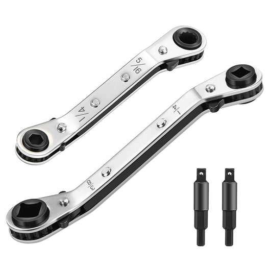 4-in-1 HVAC Ratchet Service Wrench Set with S2 Hex Bit Adapters