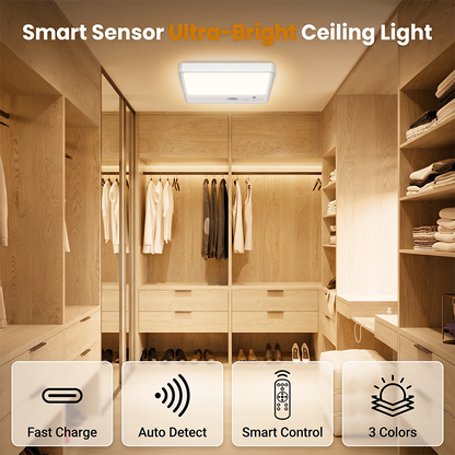 Rechargeable Motion Sensor Ceiling Light - Dimmable, Cordless, 6000mAh Batteries, 400LM, Lighting Modes Adjustable, Magnetic, Remot