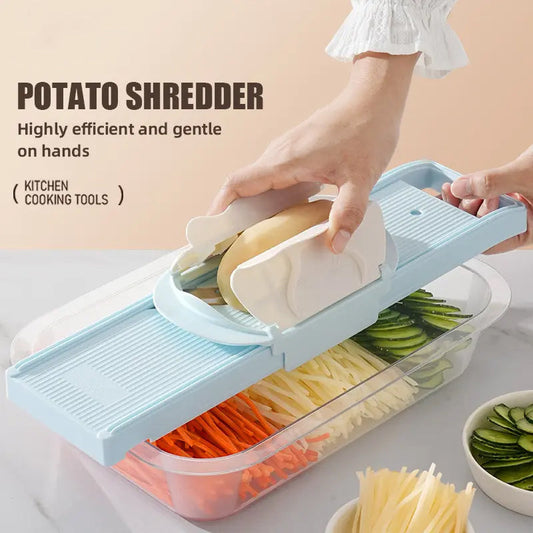 ⏰ 50% OFF – Limited Stock 🏆🥕 2-in-1 Multi-Function Handheld Slicer and Shredder, suitable for various vegetables and meats. Features two adjustable blades, easy to clean ⚡🍽️