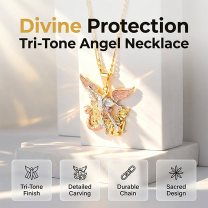 📢📢50% OFF !! ⏰Tri-Tone Angel Guardian Pendant Necklace🪽📿