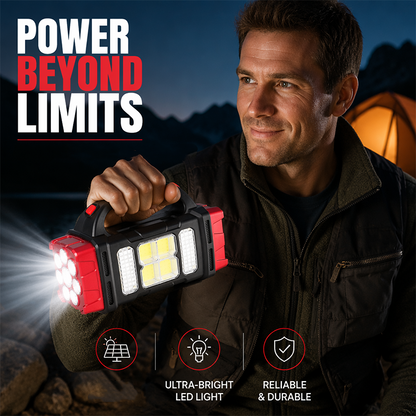 High Power LED Flashlights Camping Torch Work Light Charge 2-In-1 Solar Powered 4LED High Brightness Rechargeable Flashlight Portable Design 4 Lighting Modes USB Charging Suitable for Hiking Outdoor Exploration & Emergency Use