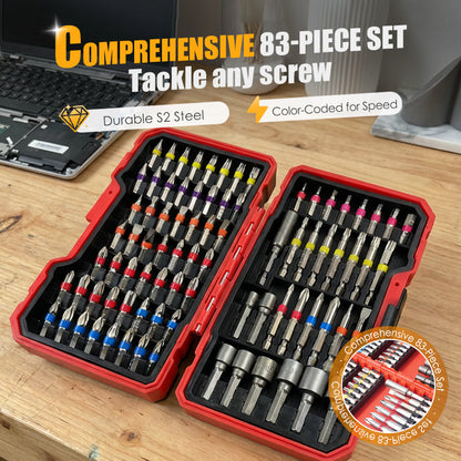 Ultimate 83-Piece Driver Bit & Socket Set | S2 Steel, Color-Coded Case, Perfect for DIY, Automotive & Furniture Assembly