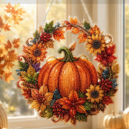 🔥50% OFF 🍂 Autumnal Pumpkin Wreath Diamond Painting Hanging Decor, Complete DIY Kit