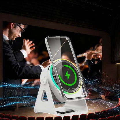 Wireless Induction Audio Bluetooth Speaker, 4 in 1 Phone Speaker Amplifier Phone Stand with RGB Light and Adjustable Phone Holder for Tablet iPhone Android