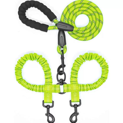 Dual Dog Leash, Double Dog Leash, 360 Swivel No Tangle Walking Leash, Shock Absorbing Bungee for Two Dogs