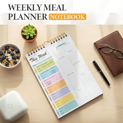 52 Sheets Pastel Undated Magnetic Weekly Meal Planner and Grocery List Notepad with 4 Strong Magnets - 8.5x11in Spring-Bound, Refrigerator Mountable, Easy Tear-Off Design
