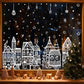 Large Christmas Window Stickers, Set of 4, House Design Static Cling Decorations with Snowman & Snowflake Pattern, for Festive Party