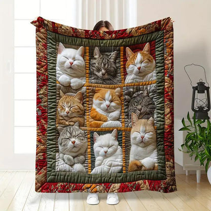 🎁LAST DAY SALE: £9.99!! 🐱💤 Cozy 9‑Panel Sleeping Cats Blanket – Ultra‑Soft Flannel, Reversible Design, Perfect for Sofa, Bed & Travel 🌙✨