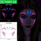 Halloween Glow-in-the-Dark Face Decals – Tri-color Fluorescent Lightning Design (Full-Face Sticker for Cosplay Parties)