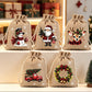 🎄50% OFF NOW! Christmas Drawstring Gift Bags – Rustic Burlap X‑mas Sack Pouches, Santa Snowman Reindeer Print, Reusable Holiday Candy Treat Bags for Gift Wrapping & Party Favors