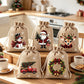 🎄50% OFF NOW! Christmas Drawstring Gift Bags – Rustic Burlap X‑mas Sack Pouches, Santa Snowman Reindeer Print, Reusable Holiday Candy Treat Bags for Gift Wrapping & Party Favors