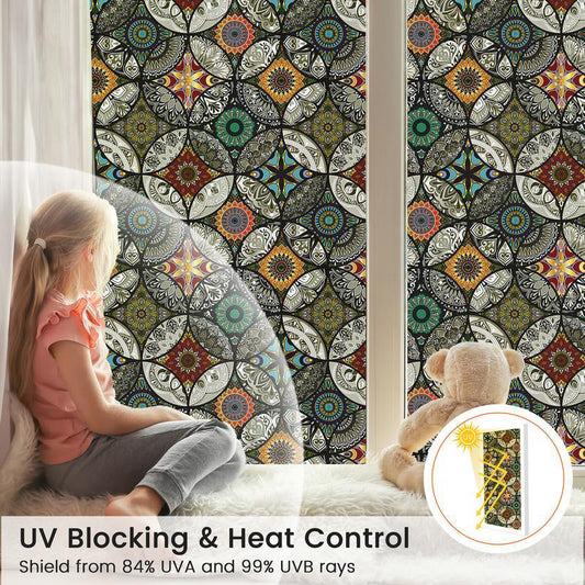 Retro Stained Glass Privacy Window Film