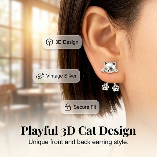 3D Cute Peeking Cat Stud Earrings