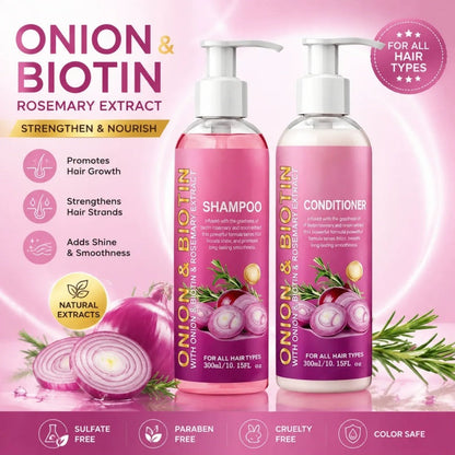 ⌛ Limited Time: Extra 15% OFF on Top of 50%  – Twin Pack 🔥🎁Onion, Biotin & Rosemary Shampoo & Conditioner Set | Anti-Frizz, Scalp Nourishing for All Hair Types