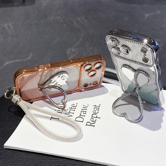 Luxury Electroplated Glitter Phone Case with Heart Mirror Stand