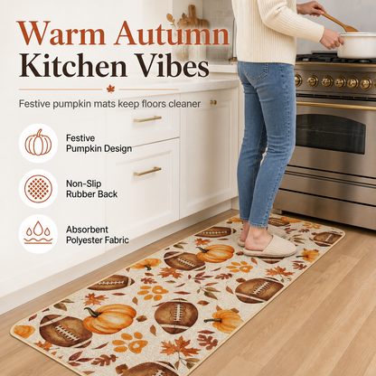 Fall Pumpkin Maple Leaf Kitchen Mat