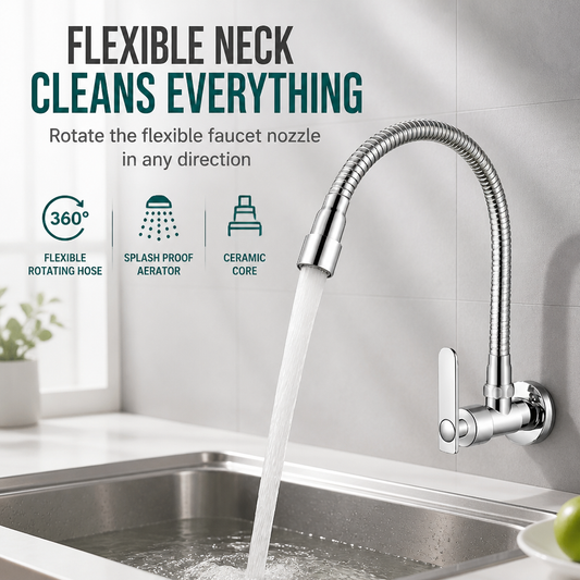 Wall-Mounted Water Faucet with Flexible Hose