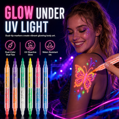 Dual-Tip UV Neon Face & Body Paint Markers Set