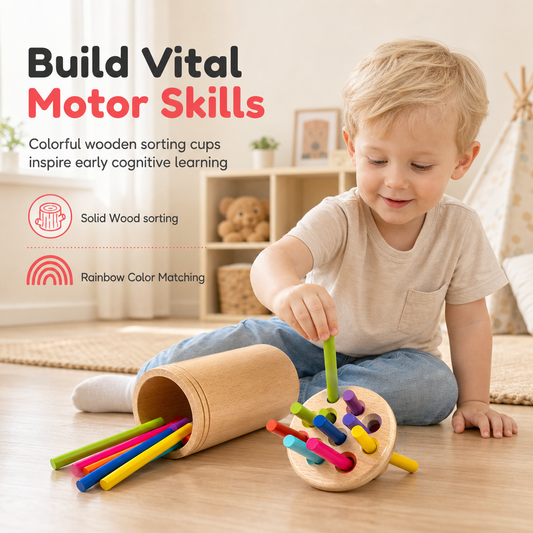 Montessori Color Sorting Toy Set with Cups and Sorting Sticks for Toddlers