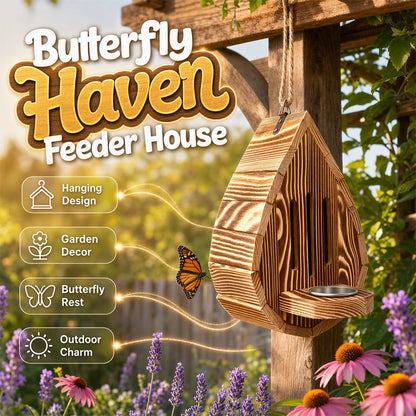 Wooden Butterfly House with Hanging Feeder