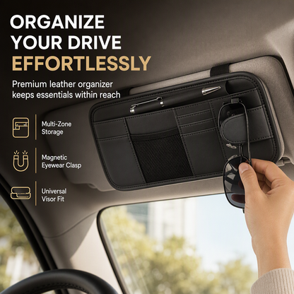 Leather Car Visor Organizer – Magnetic Sunglasses Clip & Storage Pouch
