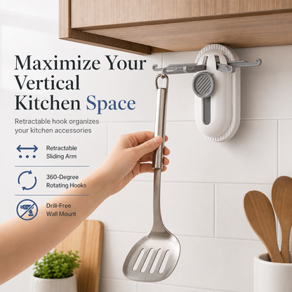 🎁 Buy 1 Get 1 Free! Rotating 5-Hook Rack – Drill-Free Storage for a Clutter-Free Kitchen ✨🏠