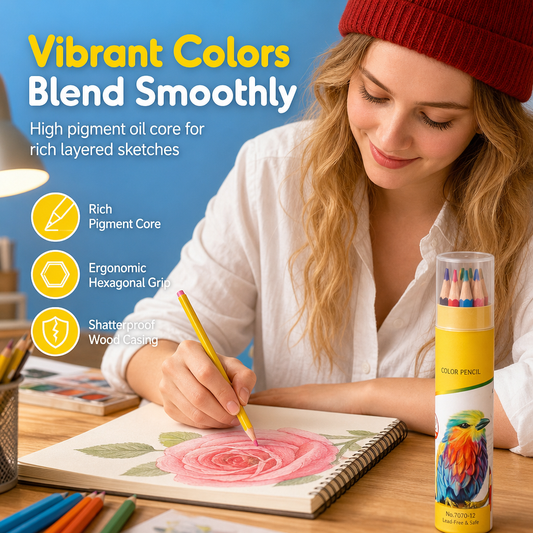 Oil Based Colored Pencils Set for Kids and Students School Drawing in Paper Tube Canister
