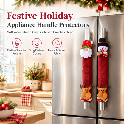 Christmas Burlap Refrigerator Door Handle Covers Holiday Kitchen Appliance Protectors for Microwave and Fridge