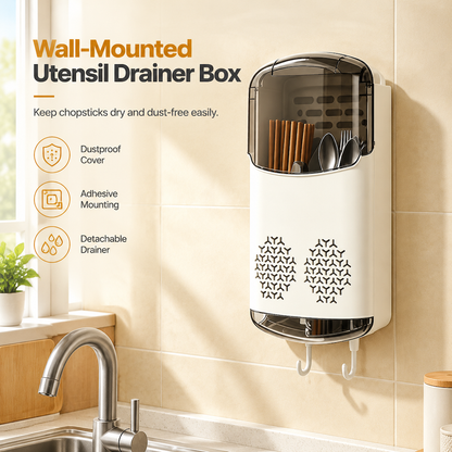 Wall-Mounted Chopstick and Utensil Holder with Lid