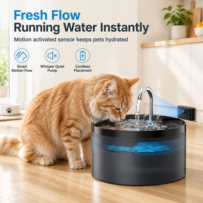 Silent Cat Water Fountain, 3.2L Automatic Water Bowl with Ultra-Quiet Copper Spout, Soft Blue LED Night Light, 6-Layer Filter Care, Odor-Cut Carbon, Hair & Odor Filters, Wired Plug-In Gravity Feeder for Clean Hydration