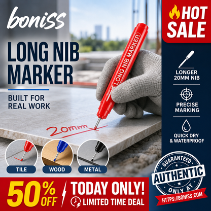 High-Quality White Plastic Body Deep Hole Marker Pens - 10 Pcs Optional, 20mm Nib, 14cm, Waterproof Quick-Dry Office Stationery for Carpenters, Furniture Decoration, Marks Wood/Metal & Smooth Surfaces (Shake Before Use), Long Nib Markers